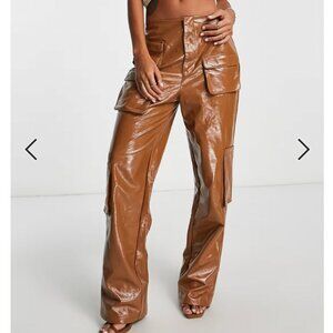 AFRM Sigmund Faux Leather Cargo Pants, Size 29, Brown/Tan